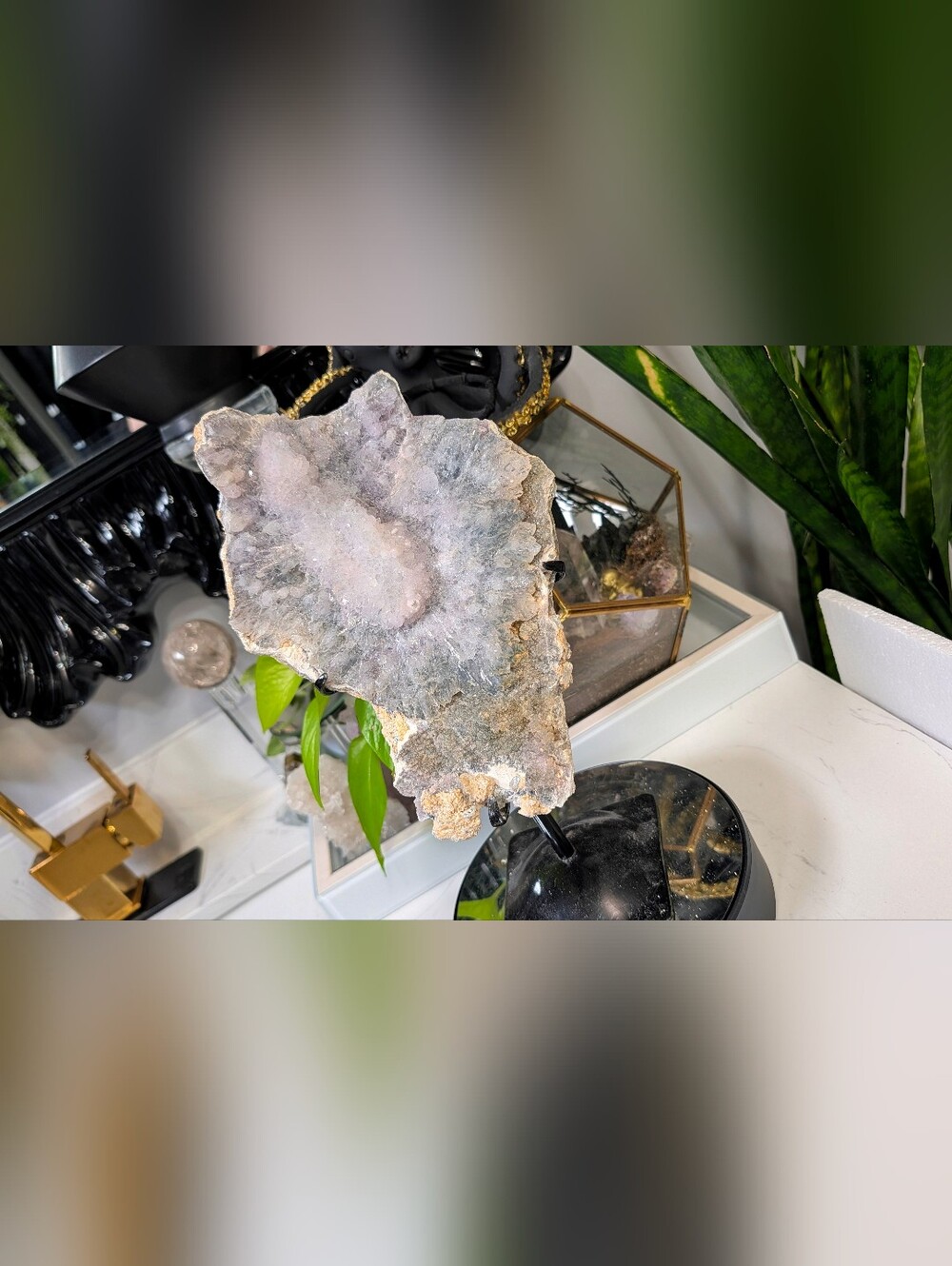 Flower Amethyst Crystal Cluster on Metal Stand